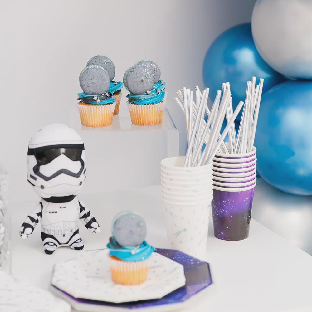 Space birthday party cups set with galaxy and cosmic theme
