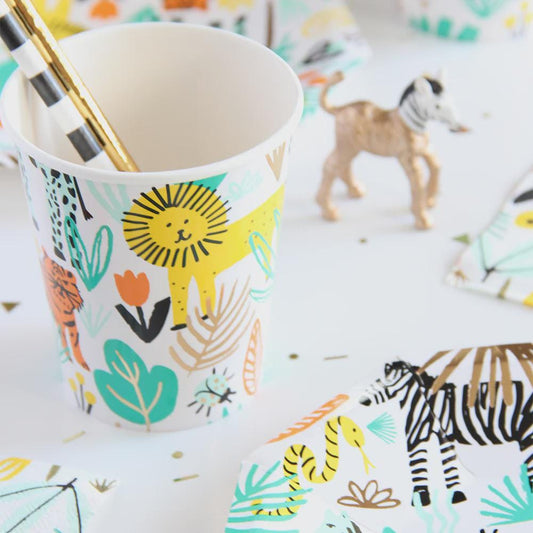 Into the Wild 9 oz cup featuring colorful wild animals with gold foil