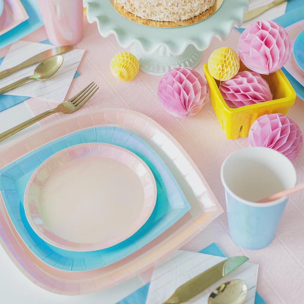 Iridescent Peach Party Charger Plates: Disposable Glam Dinnerware