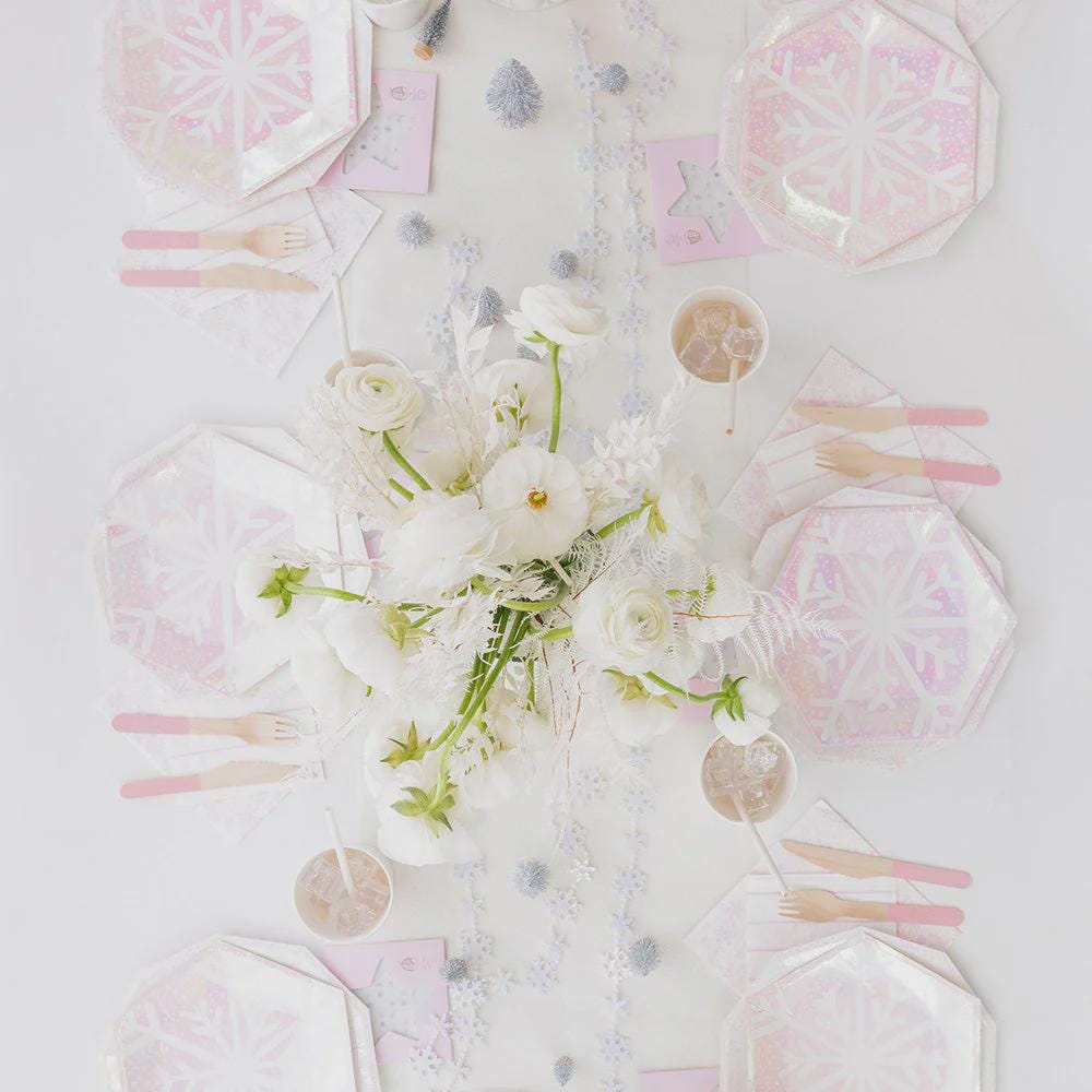 Iridescent Snowflake Paper Plates: Winter Holiday Party Tableware (8.75")