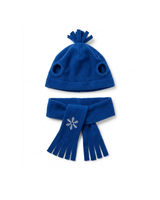 Deep Blue Embroidered Fleece Hat and Scarf Set