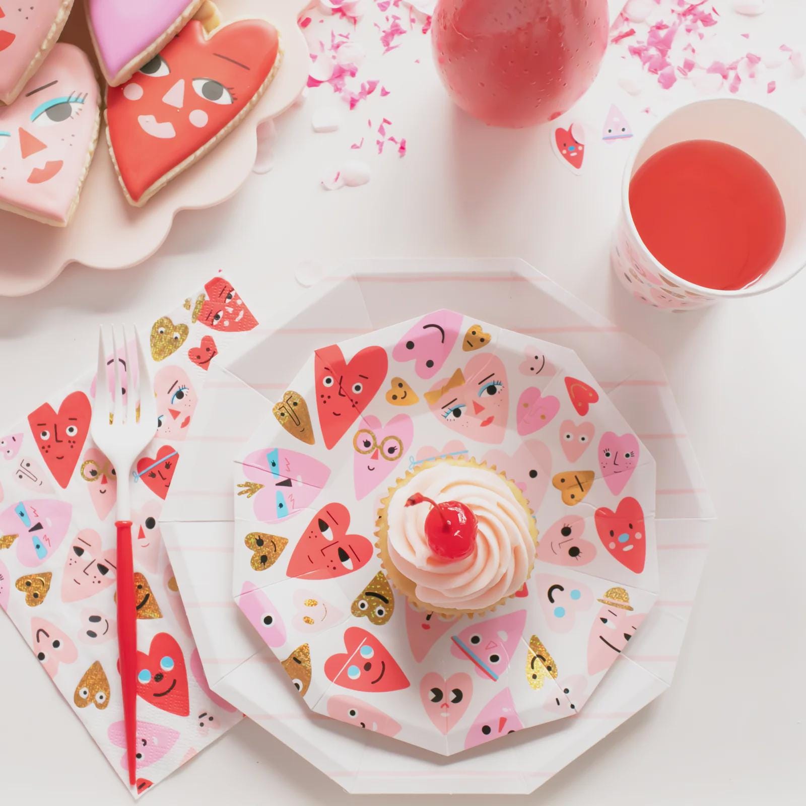 Pink and red heart patterned napkin set for Valentine table decor