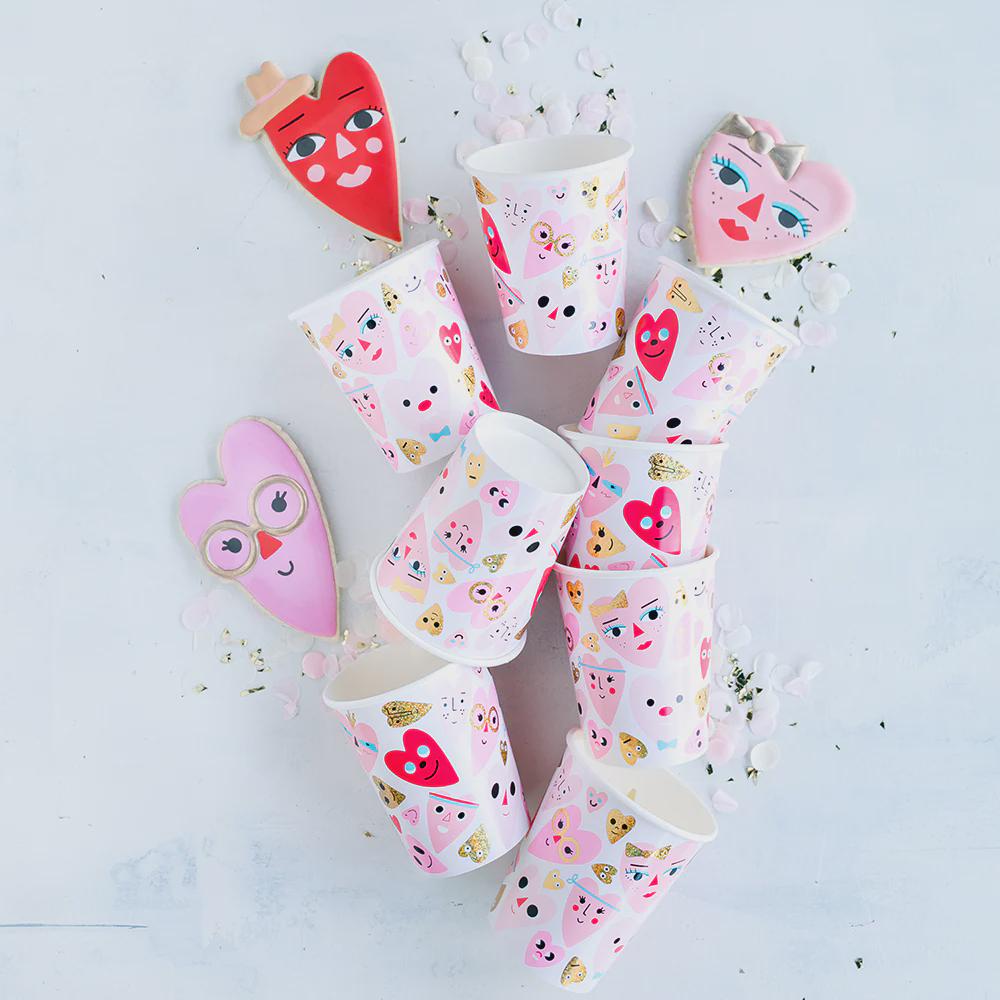 Heart face design paper cup with gold foil accents