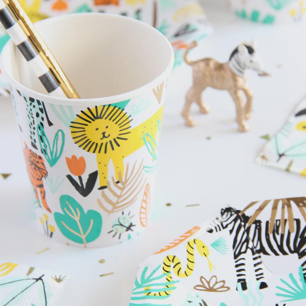 Into the Wild 9 oz cup featuring colorful wild animals with gold foil