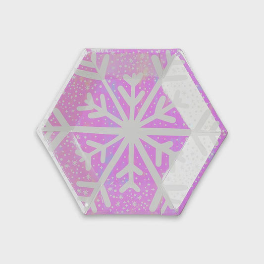 Iridescent Snowflake Paper Plates: Winter Holiday Party Tableware (8.75")