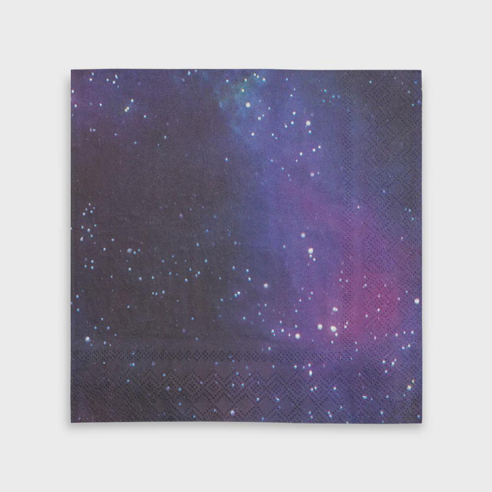 Celestial purple and black disposable paper napkin with star pattern