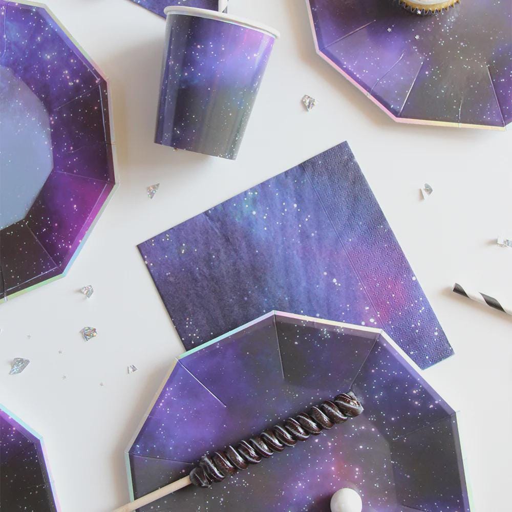 Starry night galaxy napkin set for space-themed parties and events