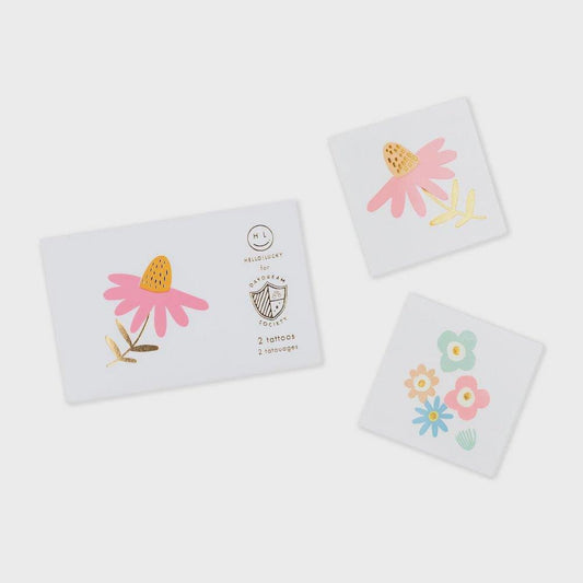 Floral Temporary Tattoos: Gold Foil Flower Decals, Non-Toxic 2-Pack