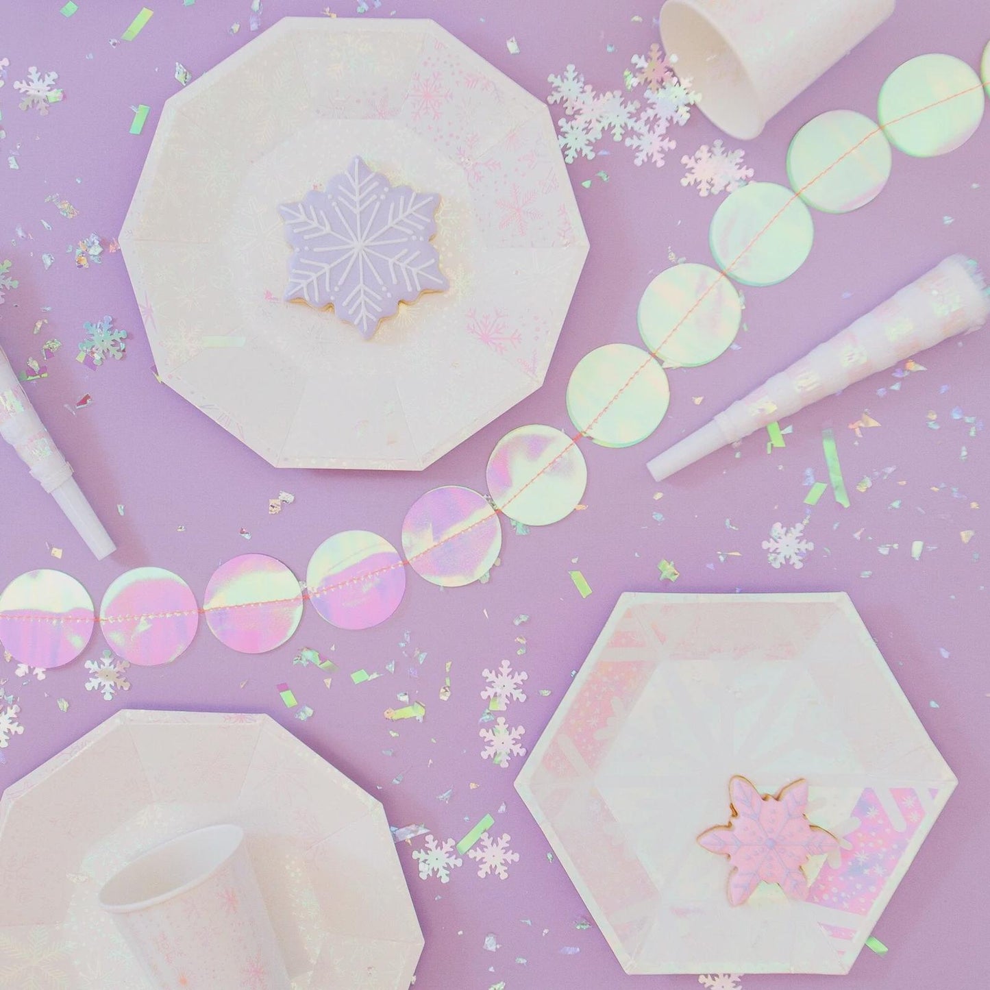 Iridescent Snowflake Paper Plates: Winter Holiday Party Tableware (8.75")