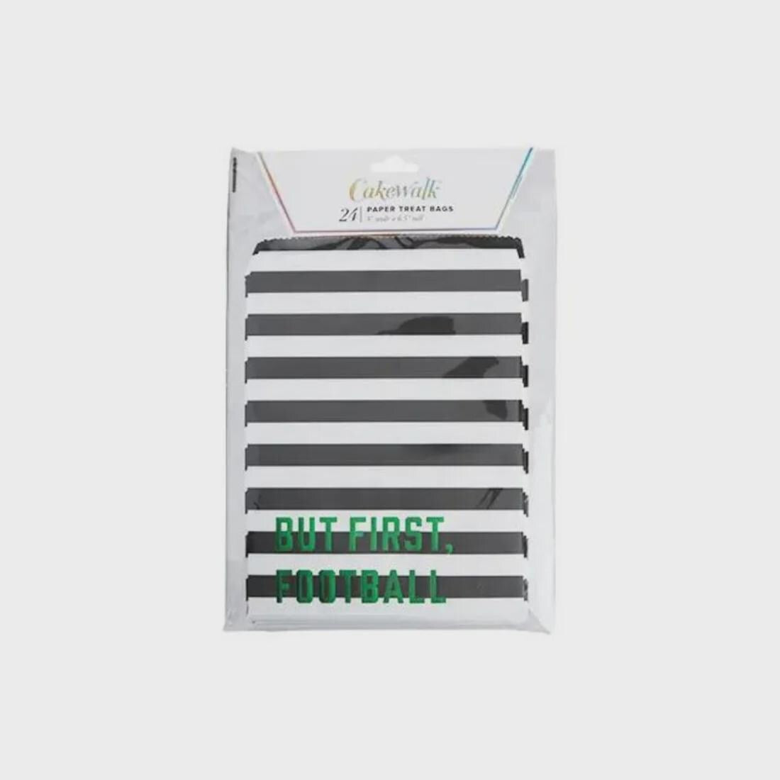 Football Treat Bags 24 Pack: Referee Stripes & Green Foil Party Favors
