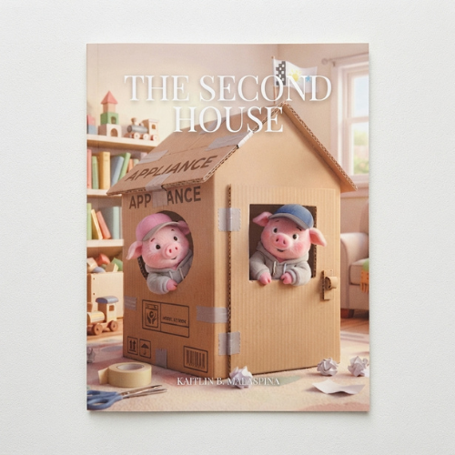 The Second House picture book cover by Kaitlin B. Malaspina, showing Petal and Pip peeking out of a cardboard house